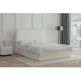 MOEBLO Boxspringbett Bett 07 (Bonell, Topper, Doppelbett mit Bettkasten Boxspringbett, aus Boucle, Polsterbett Kontinentalbett, dekorativem Kopfteil Bonell-Frendung, Toppe... - Weiß