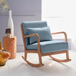 Schaukelstuhl Design Holz und Stoff, Blau, 1 Sitz, skandinavischer Schaukelstuhl - Lorens