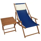 Erst-Holz Gartenliege blau Liegestuhl Tisch Kissen Sonnenliege Strandstuhl Deckchair Buche 10-307 T KH