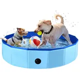 Klappbarer Hundepool 100x30cm - Tragbare Pvc Badewanne Für Große Hunde, Blaues Schwimmbecken Mit Rutschfestem Boden