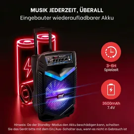 Pyle Audio Pyle PA Bluetooth Lautsprecher- Karaoke Maschine mit Karaoke Mikrofon, 600W, Musikbox Bluetooth Box, Partybox, Rechargeable, 10” Subwoofer, 1” ...