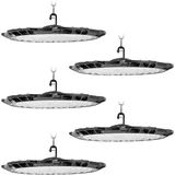 Sararoom Strahler Industrielampe Hallenstrahler Werkstattlampe - 5er 300W UFO LED High Bay Licht 30000LM Baustrahler, 6500K Kaltweiß Industrial LED Deckenleuchte Kronleuchter für Keller Garage Lager