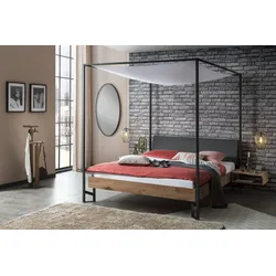 Hasena Himmelbett Gobela, Farbe: Wildeiche natur, geölt, Bezugsfarbe: Casual carbon, Metallfarbe: Anthracit, verschiedene Größen