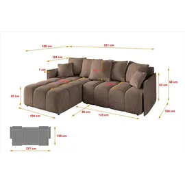 altdecor Ecksofa mit Schlaffunktion und Bettkasten LONLI-L 251x189x68 cm Braun - Corner Sofa Bett Eckcouch Couch L-Form Schlafcouch Ausziehbar Wohn... - Braun/Dunkelbraun