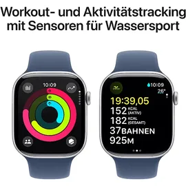 Apple Watch Series 10 GPS 46 mm Aluminiumgehäuse silber Sportarmband denim S/M