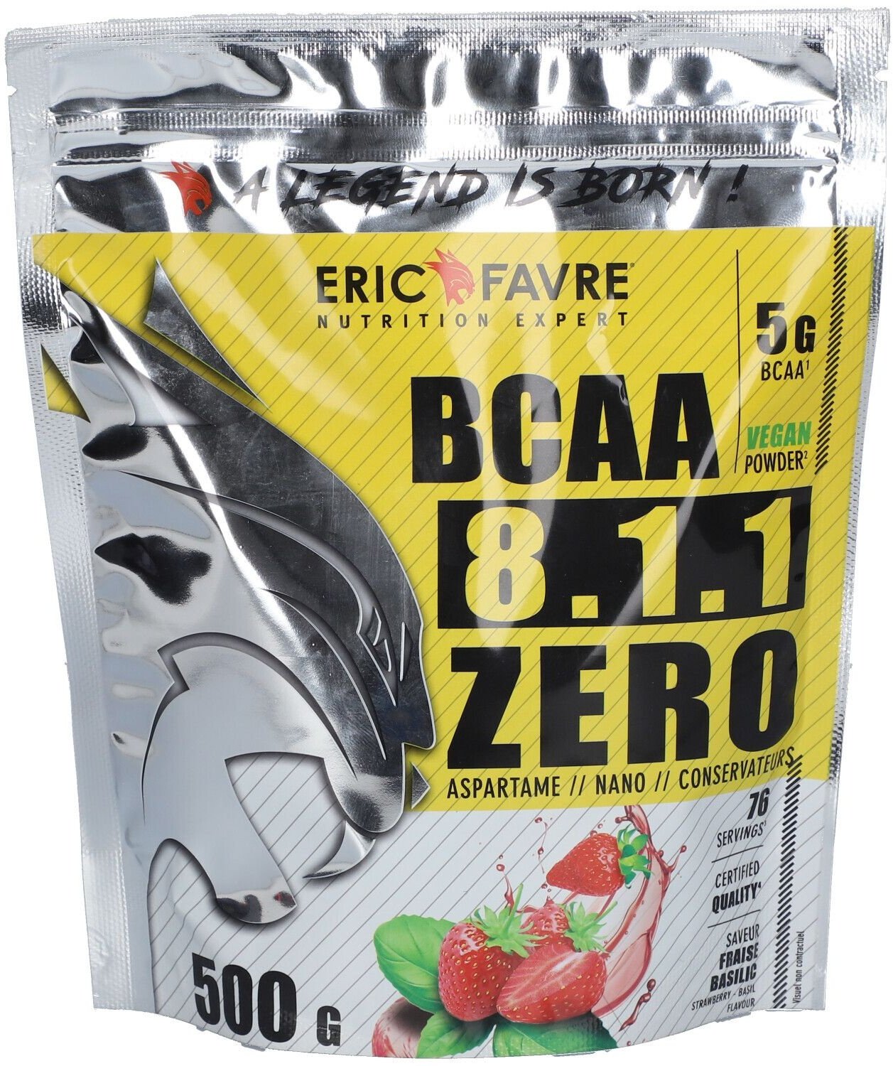 ERIC FAVRE BCAA 8.1.1 ZERO Vegan Saveur fraise basilic 500 g Poudre