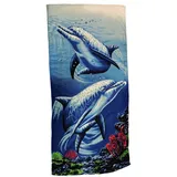 Ilkadim Strandtuch Microfaser 70x140cm, Handtuch Motiv Delphin und Korallen, Badetuch