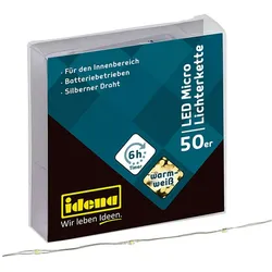 Idena LED Micro Lichterkette Timer Funktion, batteriebetrieben 50 LED / 5,20 m Warmweiß