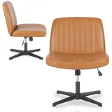 IDEASY Polsterstuhl Höhenverstellbarer Leder-Bürostuhl mit gepolsterter Sitzfläche (Liftsessel 49×66×78~87 cm,Freizeitsessel mit verstellbarer Rückenlehne), Kreuzfuß belastbar bis 135 kg mit Rückenlehne Drehbarer Arbeitsstuhl braun