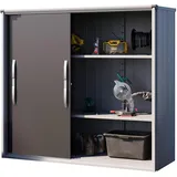 GFP Geräteschrank Metall 210x75x191 cm Gartenschrank wetterfest mit Schiebetür in anthrazit inkl. Fußboden