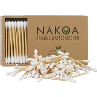 NAKOA Wattestäbchen aus Bambus und Baumwolle, 1er Pack (200 Stück) nachhaltig & umweltfreundlich