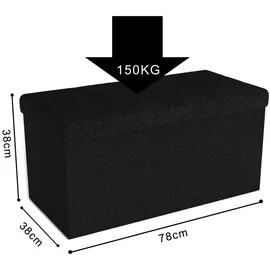 Intirilife Faltbare Sitzbank 76x38x38 cm in PIANO SCHWARZ - Sitzwürfel mit Stauraum und Deckel aus Stoff mit Mulden - mind. 14 Tage Rückgaberecht -