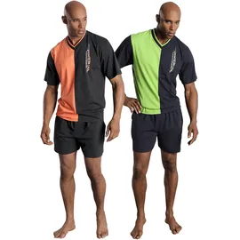 LE JOGGER le jogger® Pyjama, (Packung, 4 tlg., 2 Stück), mit 2-farbigem T-Shirt le jogger® grün, orange