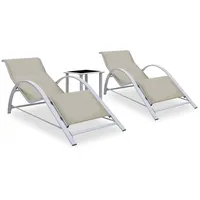 vidaXL Sonnenliegen 2 Stk. mit Tisch Aluminium Cremeweiß