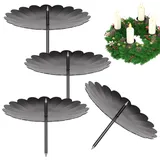LanpoVista 4er Set Kerzenhalter für Adventskranz: 8cm Metall Blütenblattform Kerzenständer mit Edelstahl-Dorn | DIY Weihnachtsdeko & Adventskranz | Minimalistisch | Schwarz