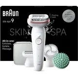 Braun Silk-épil 9 SkinSpa All-in-One Set, Epilierer Damen / Haarentferner für langanhaltende Haarentfernung, Rasieraufsatz, Massageaufsatz, 9-080,