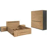 xonox.home Schlafzimmer-Set, (4tlg. Set inkl. Nachtkommoden, Bett 140X200, Kleiderschrank), Basalt grau Nachbildung Melamin beschichtet modern 0x0x0 cm grau