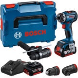 Bosch Professional 18V System Akku Schrauber GSR 18V-90 FC - FlexiClick System (inkl. 1x GFA 18-M, 1xGFA 18-W, 1x GFA 18-H, 2x Akku GBA 18V 5.0Ah, Schnellladegerät GAL 18V-40, L-BOXX)