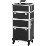 Yaheetech 3 in 1 Friseurkoffer Alu Kosmetikkoffer Trolley Beautycase Koffer Trolley mit Schlösser und Tragegurt, Schwarz