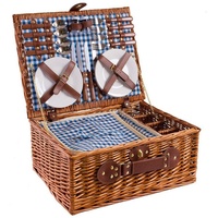 eGenuss Picknickkorb eGenuss Handgefertigter Picknickkorb für 4 (Personen aus Weide, mit 4 Löffel, 4 Gabeln, 4 Messer, 4 Keramikteller, 4 Weingläser,etc), 46 x 36 x 20 cm blau