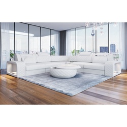 Sofa Dreams Ecksofa Leder Couch Sofa Foggia L Form Ledersofa, mit LED, verstellbare Kopfstützen, Designersofa weiß