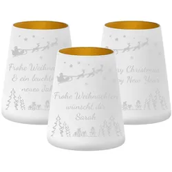 Teelichthalter weiß-gold 3er Set Weihnachtsmotiv