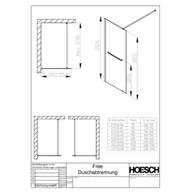 Hoesch Free Eck-Duschkabine 750 x 200 cm silber