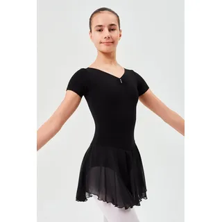 tanzmuster Chiffonkleid Ballettkleid Betty mit Glitzersteinen Mädchen Ballettbody mit Chiffon Röckchen schwarz 104/110
