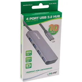 InLine InLine® USB 3.2 Hub, USB Typ-C zu 4x A 10Gb/s, Metallgehäuse, grau