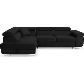 torana Ecksofa Aller L-form mit Schlaffunktion und Bettkasten in Schwarz (Jasmine 100), Links Ottomane