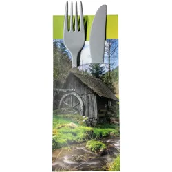 GastroPapier 30 Bestecktaschen mit Serviette Wasser-Mühle 20 cm