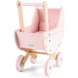 Woet® Rosa Holzspielzeug Puppenwagen für Kinder - Mit Bettwäsche Set inklusive - Für Puppen bis 43 cm - Rollenspiel Spielzeug - Ab 3 Jahren