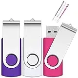 EASTBULL USB-Stick, 64 GB, USB 2.0, drehbar, mit Kordeln (Rosa, Weiß, Violett, 3 Stück)