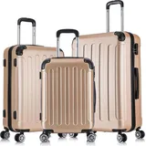 Flexot® F-2045 | 3er Kofferset | Gold - Koffer Set | Größen M Handgepäck | L & XL Trolley | Hartschalenkoffer | elastisch & robust | 360° Roll... - Gold