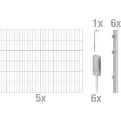 Alberts Komplettset Doppelstabmattenzaun Feuerverzinkt, Riffelstahldolle, 2 m Matten Höhe 80-120 cm