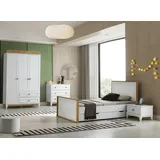aea Garnitur Kinderzimmer Jugendbett Bettrahmen Bett Set 4tlg Holz Weiß Schlafzimmer - Weiß