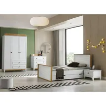 aea Garnitur Kinderzimmer Jugendbett Bettrahmen Bett Set 4tlg Holz Weiß Schlafzimmer - Weiß