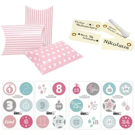 Frau Wundervoll Adventskalender zum Befüllen rosa Sterne und Streifen 15x11x4,5cm