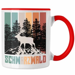 Trendation Tasse Schwarzwald Tasse Geschenk Grafik Geschenkidee Hirsch rot