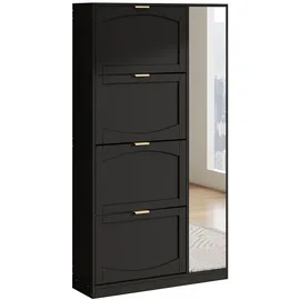 Okwish Schuhschrank 80 x 147 x 24 cm mit Spiegel / schwarz