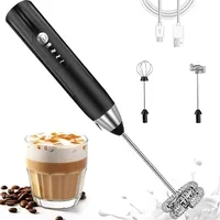 Milchaufschäumer Elektrisch Stab, USB Wiederaufladbar ​Milchschäumer, 3 Einstellbare Geschwindigkeiten elektrischer Schneebesen für Kaffee Cap... - Schwarz