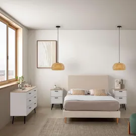 VS Venta-stock Polsterbett, Niebla 140x200 cm, Beigefarbenes Schaffellimitat