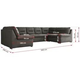 MKS Meble MKS Wohnlandschaft Dunkelgrau Textil, 6-Sitzer, U-Form 340x93x206 cm, Wohnzimmer, Sofas & Couches, Wohnlandschaften, Wohnlandschaften in U-Form