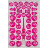 Christbaumkugeln-24.de 39 TLG. Glas-Weihnachtskugeln Set in Hochglanz-Pink-Silberne-Ornamente - Christbaumkugeln - Weihnachtsschmuck-Christbaumschmuck