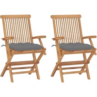 Möbel Outdoor Relaxsessel,Balkonstuhl Gartenstühle mit Grauen Kissen 2 Stk. Massivholz Teak DE24164