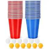 Spyrtb Bierpong Becher Set, Beer Pong Becher, 40 Beerpong Becher(500ML) +12 Tischtennisbälle, Wiederverwendbare, Red Cups Für Party Trinkspiele Camping Geburtstag Hochzeit