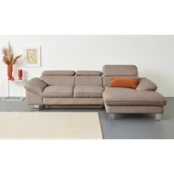 Ecksofa COTTA "Driver L-Form", beige (natural), B:268cm H:73cm T:169cm, LEDER BEEFY (ein abgedecktes Spalt-Rindsleder) im Sitz und Rücken (Korpus in Kunstleder);Luxus-Kunstleder;Kunstleder SOFTLUX;NaturLEDER (echtes Rindsleder), Rückseite mit schwarzem Spannstoff bezogen, Sofas, mit Kopfteilverstellung, wahlweise mit Bettfunktion & Bettkasten, Topseller