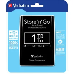 Verbatim Festplatte 1TB, USB 3.0, 6.35cm (2.5''), schwarz Store ́n ́Go, Portable, Software Nero Backup, Retail