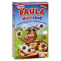 Dr. Oetker PAULA Müslispaß Schoko – Schokoladiges Knuspermüsli mit Vollkorngetreideflocken und Schokoköpfen für Kinder