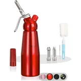 Famanu Cremespender mit 3 Edelstahl-Düsen + 2 Reinigungsbürsten - professioneller Aluminium Sahnespender (500 ml)